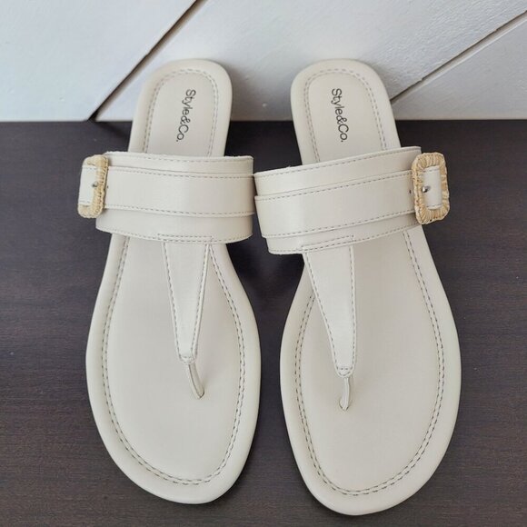 NEW Style & Co Women's 10 Ivory Raffia Wedge Sandals W/ Gold Buckle - Picture 3 of 6